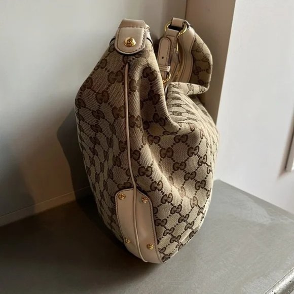 Gucci Biba Monogram Canvas Studded Hobo Bag - Picture 3 of 12